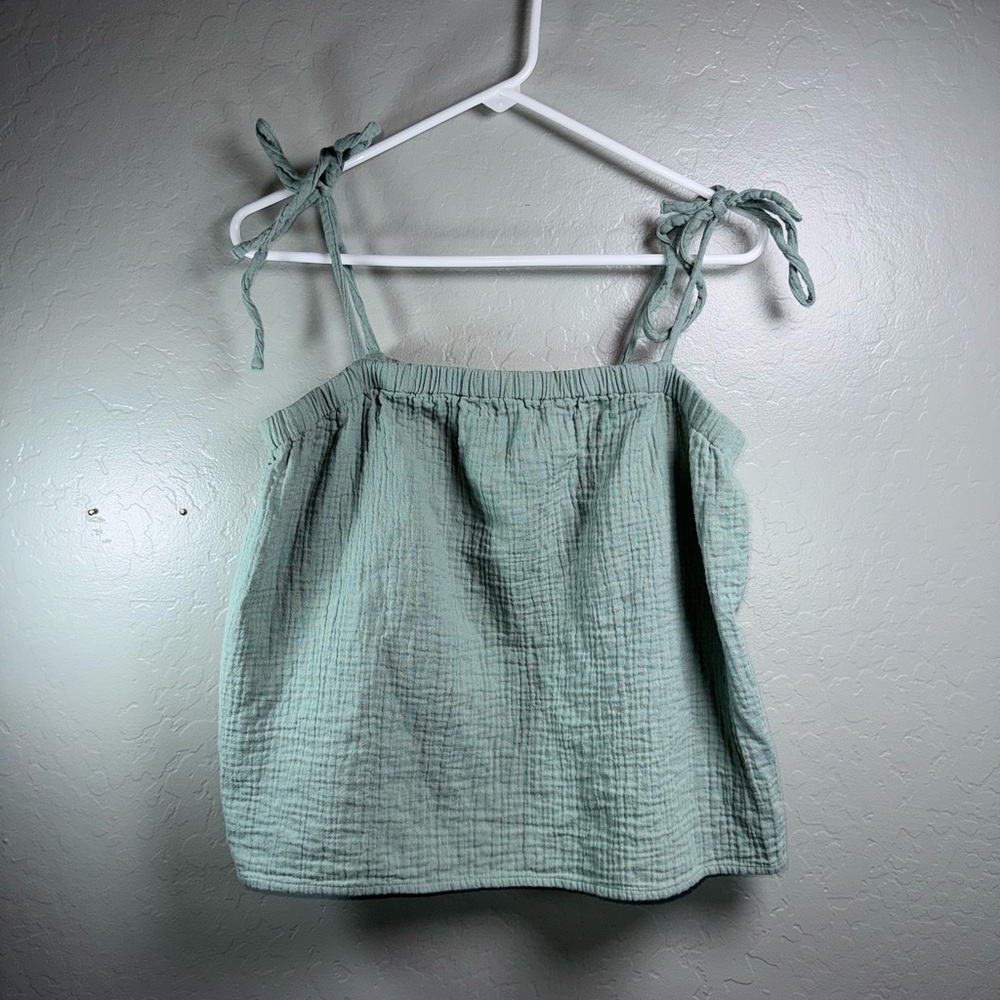 Madewell Sage Green Cotton Gauze Tie Strap Tank Cottagecore Boho Size L